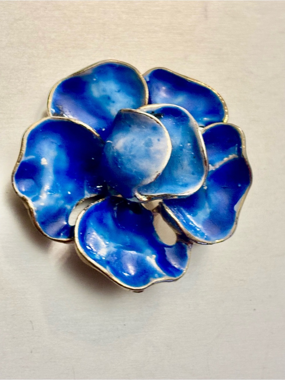 Weiss Blue Enamel Flower Brooch